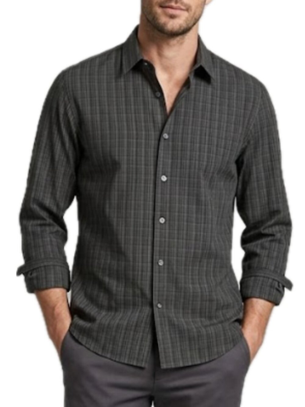 Theory Men’s	| Long Sleeve Button Up "Olive" Gray Irving Arch Flanella | Medium*